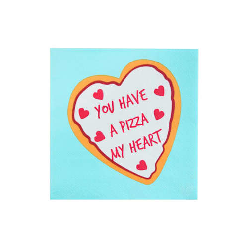 This is a blue decorative paper napkins by Jollity and Co called y2k pizza my heart cocktail napkins - pack of 20 in standard