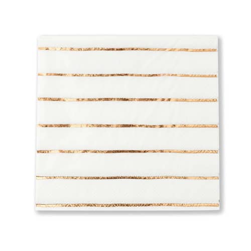 This is a copper decorative paper napkins by Jollity and Co called rose gold frenchie stripes large napkins in standard