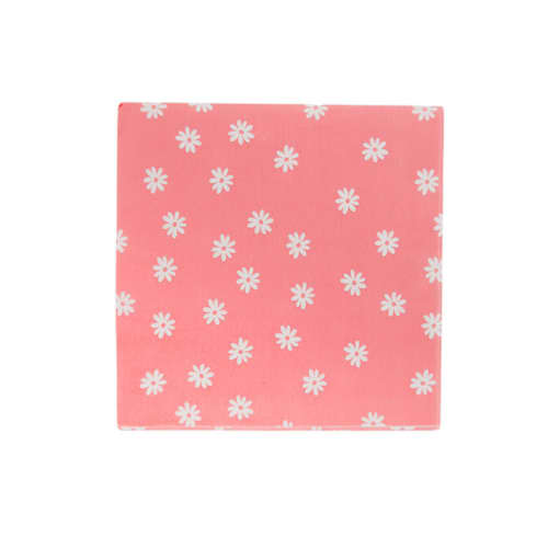 This is a pink decorative paper napkins by Jollity and Co called camp bachelorette daisy cocktail napkins - set of 20 in standard