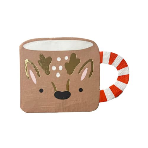 This is a brown decorative paper napkins by Jollity and Co called baking spirits bright reindeer mug large napkins - set of 16 in standard