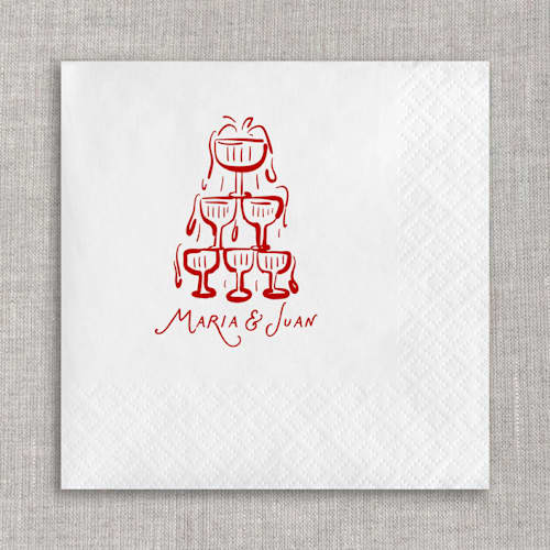 This is a white decorative paper napkins by Orchid Studio called customizable champagne tower cocktail napkins - white napkins (set of 100) in standard
