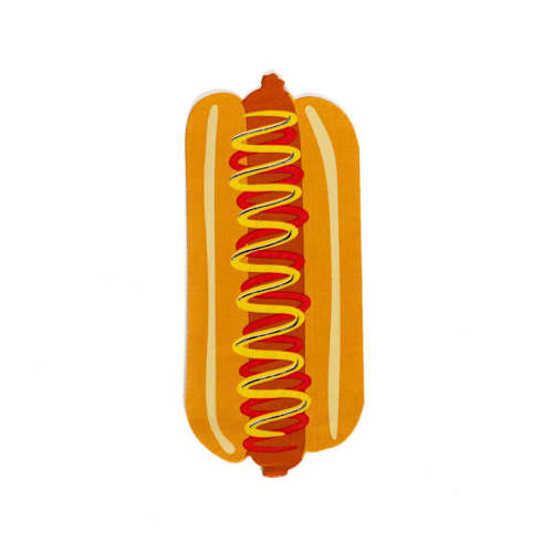 This is a brown decorative paper napkins by Jollity and Co called patriotic hot dog guest napkins - pack of 16 in standard