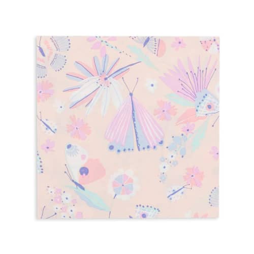 This is a pink decorative paper napkins by Jollity and Co called flutter large napkins - pack of 16 in standard