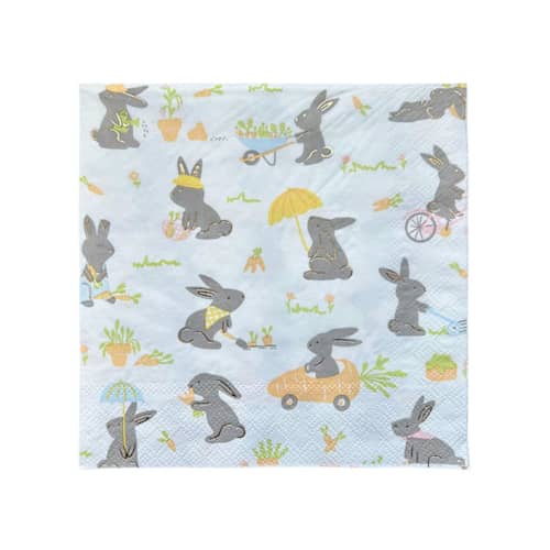 This is a multicolorassorted-colors decorative paper napkins by Jollity and Co called bunnies in the garden large "garden" napkins - set of 16 in standard