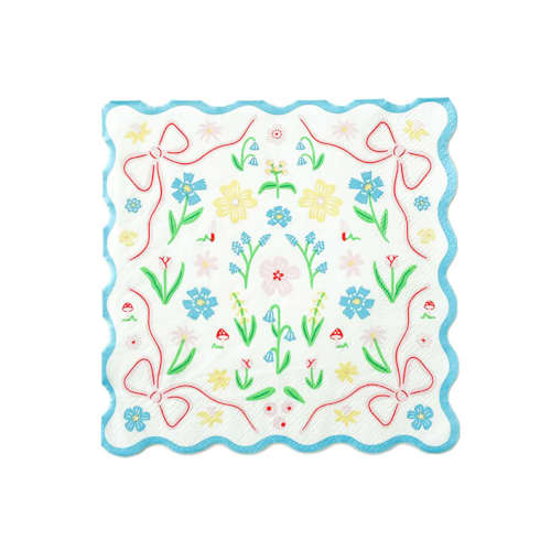 This is a blue decorative paper napkins by Jollity and Co called bunnies in the garden blue floral large napkins - set of 16 in standard