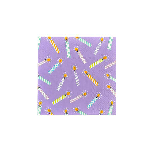This is a multicolor decorative paper napkins by Jollity and Co called it's a birthday candle print petite napkins - set of 16 in standard