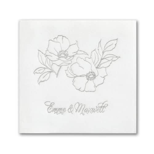 This is a white decorative paper napkins by Papel Custom Design called floral impressions premium napkin - beverage - pack of 100 in standard