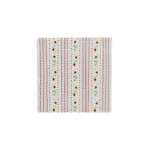 This is a blue decorative paper napkins by Jollity and Co called strawberry picnic gingham print petite napkins - pack of 16 in standard