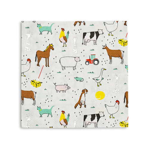 This is a multicolor decorative paper napkins by Jollity and Co called on the farm large napkins - pack of 16 in standard