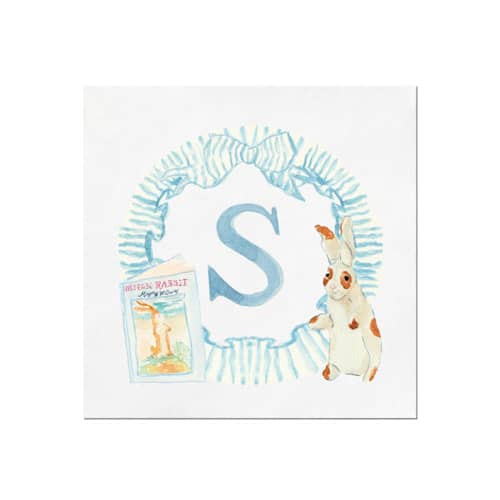 This is a white decorative paper napkins by Papel Custom Design called velveteen rabbit book-inspired baby shower napkins in standard