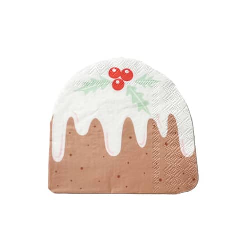 This is a brown decorative paper napkins by Jollity and Co called baking spirits bright figgy pudding petite napkins - set of 16 in standard
