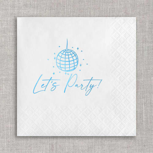 This is a white decorative paper napkins by Orchid Studio called foil napkins, disco ball (let's party) | customizable foil color, white napkins | set of 20 in standard