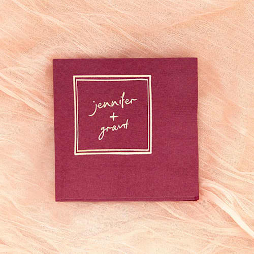 This is a red decorative paper napkins by ForYourParty called kitschy cocktail hour framed names napkin, cocktail size, set of 100 in standard