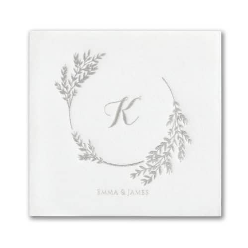 This is a white decorative paper napkins by Papel Custom Design called encompassed by greenery premium napkin - beverage - pack of 100 in standard