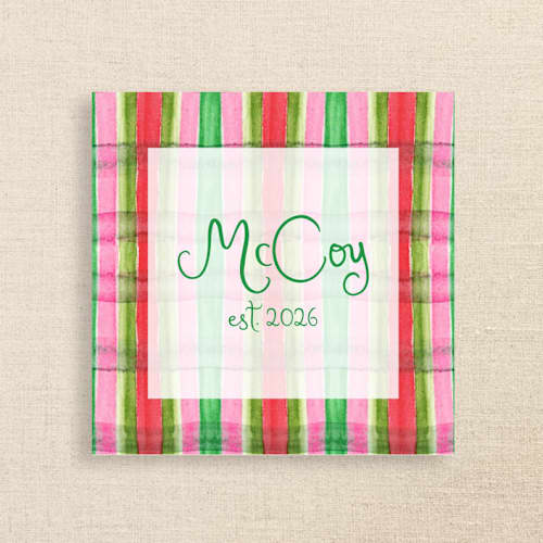 This is a multicolor decorative paper napkins by Papel Custom Design called striped bow personalized cocktail napkins | pack of 50 premium quality in standard