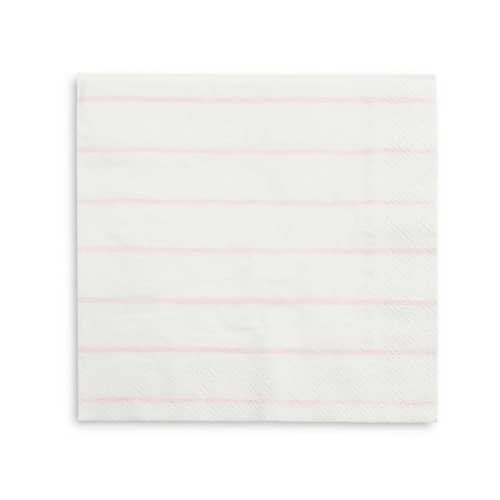 This is a pink decorative paper napkins by Jollity and Co called blush frenchie stripes large napkins in standard
