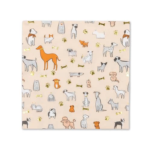 This is a multicolor decorative paper napkins by Jollity and Co called bow wow large napkins - pack of 16 in standard