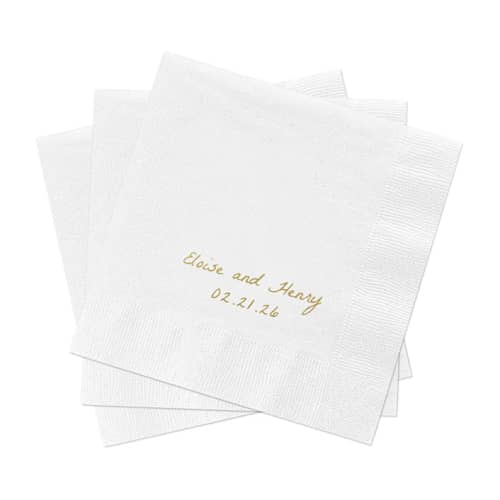 This is a multicolorassorted-colors decorative paper napkins by Studio Lavender called script wedding cocktail napkins, pack of 200 in standard