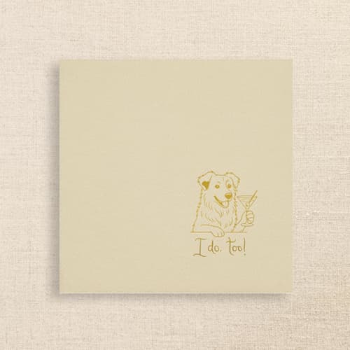 This is a natural decorative paper napkins by Papel Custom Design called “i do, too!” australian shepherd wedding cocktail napkins champagne - pack of 50 in standard