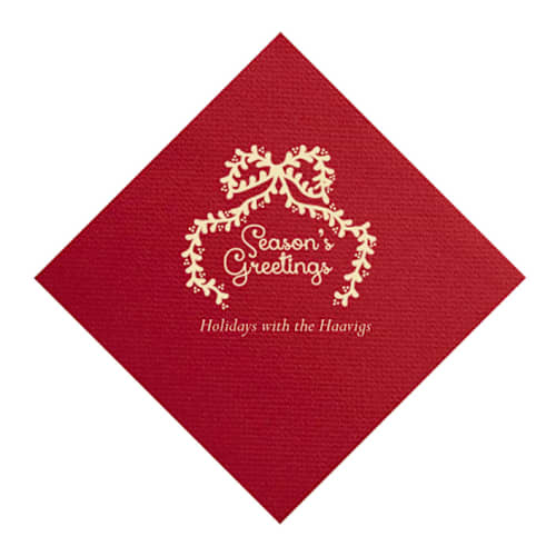 This is a red decorative paper napkins by ForYourParty called season's greetings customizable bow napkins, set of 50 in standard