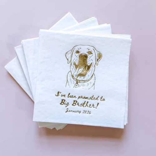 This is a multicolorassorted-colors decorative paper napkins by Alyssa Cook called pregnancy announcement party napkin | dog mom baby shower napkin | set of 50 in standard