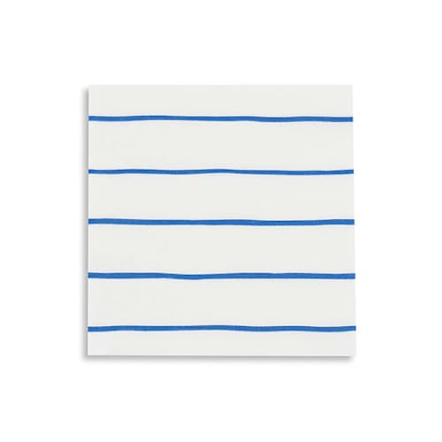 This is a blue decorative paper napkins by Jollity and Co called cobalt frenchie stripes petite napkins in standard
