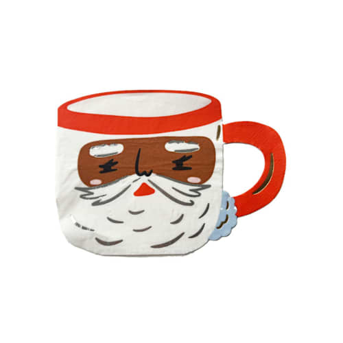 This is a multicolor decorative paper napkins by Jollity and Co called baking spirits bright brown santa mug large napkins - set of 16 in standard
