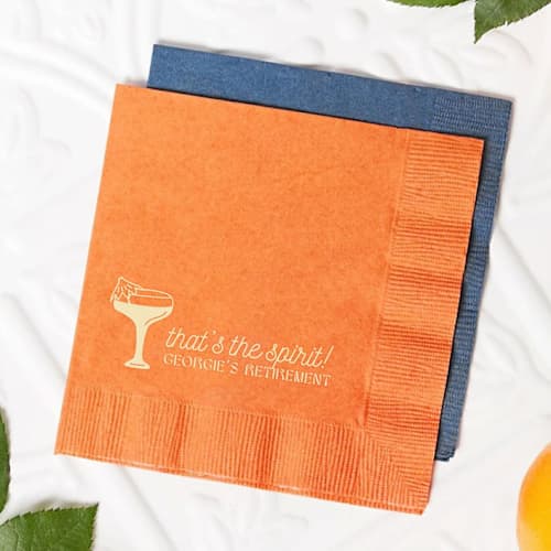 This is a orange decorative paper napkins by ForYourParty called that's the spirit napkin, cocktail size, set of 50 in standard