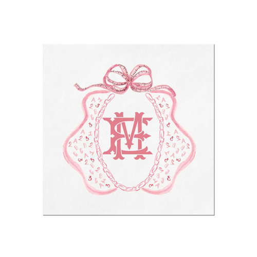 This is a white decorative paper napkins by Papel Custom Design called pink bib personalized baby shower napkins in standard