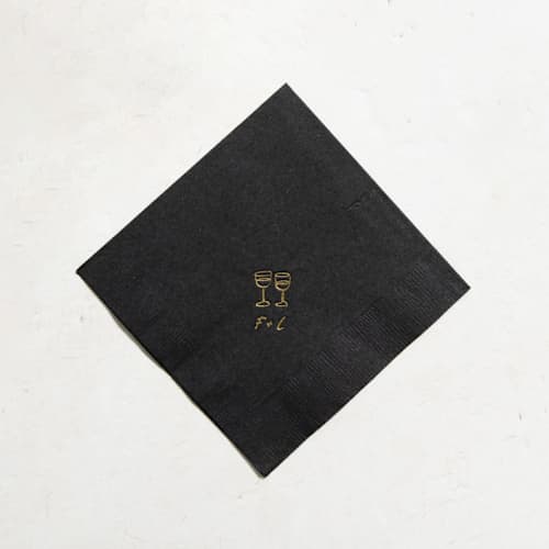 This is a black decorative paper napkins by ForYourParty called minimal wine glasses napkin, cocktail size, set of 50 in standard