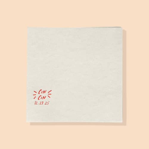 This is a white decorative paper napkins by ForYourParty called custom cin cin napkin, cocktail size, set of 100 in standard