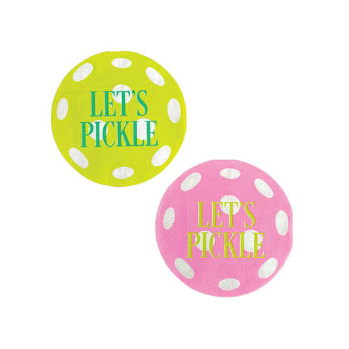 This is a multicolor decorative paper napkins by Jollity and Co called pickleball social club "let's pickle" cocktail napkins - set of 16 in standard