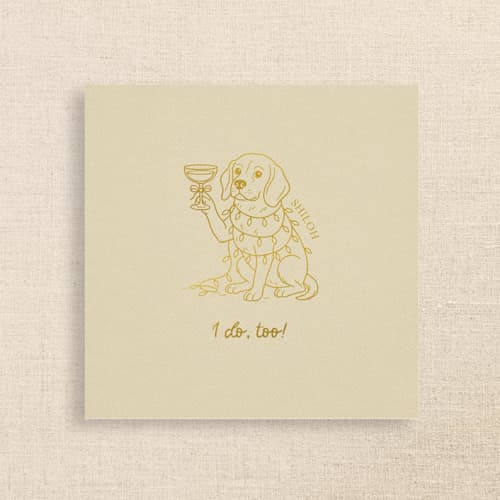 This is a beige decorative paper napkins by Papel Custom Design called personalized beagle with pet name holiday wedding napkin - “i do, too!” - pack of 50 in standard