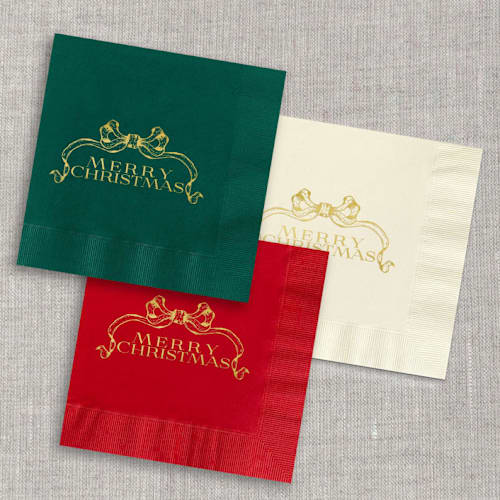 This is a multicolorassorted-colors decorative paper napkins by Orchid Studio called merry christmas foil cocktail napkins - assorted colors (set of 20) in standard