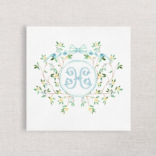 This is a multicolorassorted-colors decorative paper napkins by Papel Custom Design called magnolia crest custom napkins | pack of 100 in standard