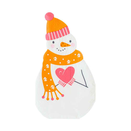 This is a orange decorative paper napkins by Jollity and Co called blizzard buddies guest napkins - set of 16 in standard