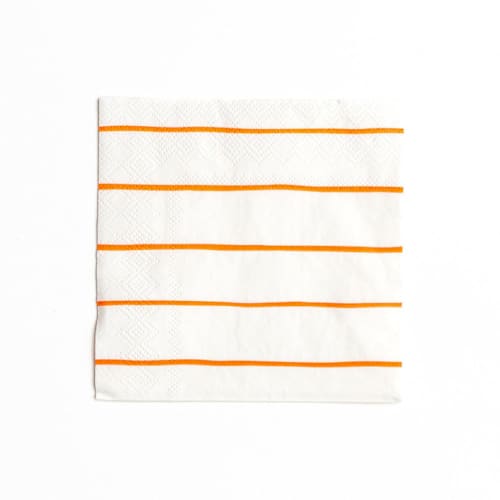 This is a orange decorative paper napkins by Jollity and Co called clementine frenchie striped petite napkins in standard