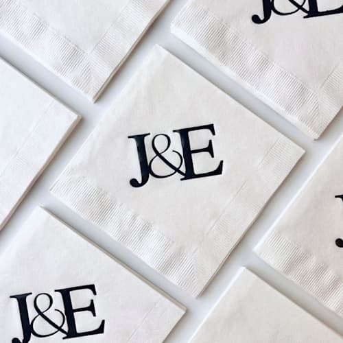 This is a white decorative paper napkins by Alyssa Cook called monogram beverage napkin | personalized initials | set of 50 in standard