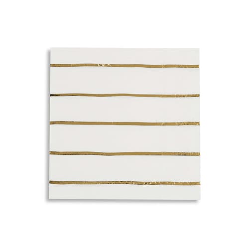 This is a gold decorative paper napkins by Jollity and Co called gold metallic frenchie stripes petite napkins in standard