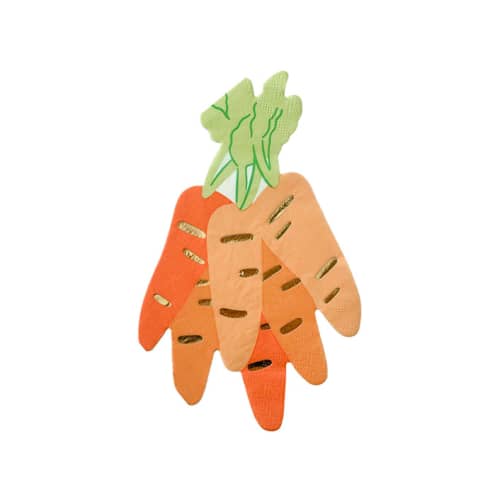 This is a orange decorative paper napkins by Jollity and Co called bunnies in the garden carrot bunch large napkins - set of 16 in standard