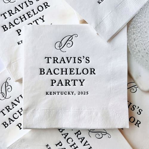 This is a white decorative paper napkins by Alyssa Cook called custom bachelor or bachelorette party napkins | set of 50 in standard