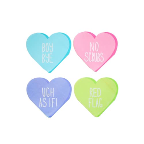 This is a multicolorassorted-colors decorative paper napkins by Jollity and Co called y2k candy hearts cocktail napkins - pack of 20 in standard