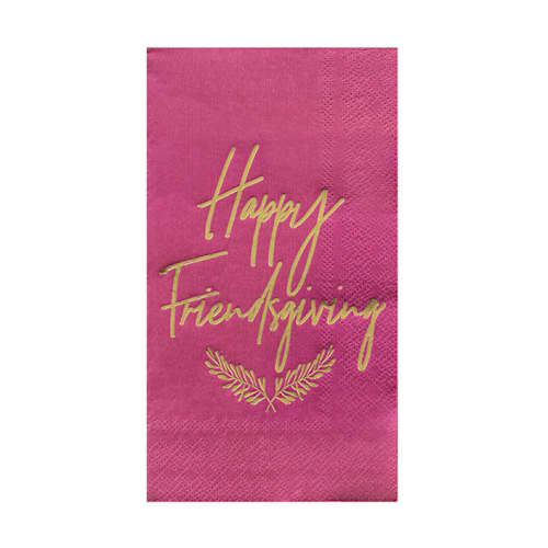 This is a purple decorative paper napkins by Jollity and Co called "happy friendsgiving" guest napkins - set of 16 in standard