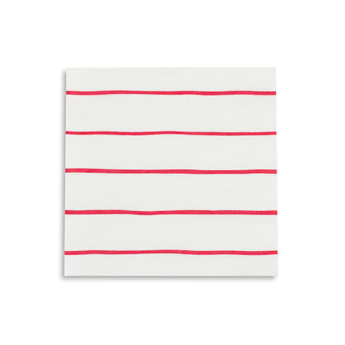 This is a red decorative paper napkins by Jollity and Co called candy apple frenchie stripes petite napkins in standard