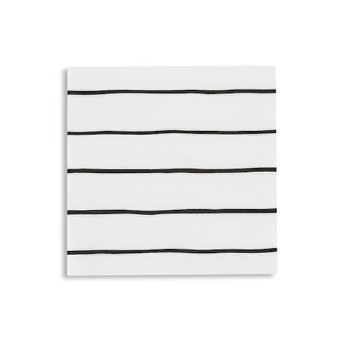 This is a black decorative paper napkins by Jollity and Co called ink frenchie striped petite napkins in standard