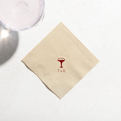 This is a beige decorative paper napkins by ForYourParty called minimal cocktail glass napkin, cocktail size, set of 50 in standard