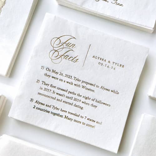 This is a white decorative paper napkins by Alyssa Cook called fun fact cocktail napkin | personalized bar decor | set of 50 in standard