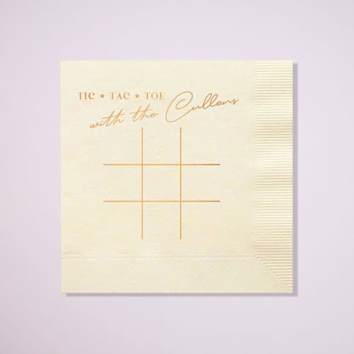This is a beige decorative paper napkins by ForYourParty called custom tic tac toe napkin, cocktail size, set of 100 in standard