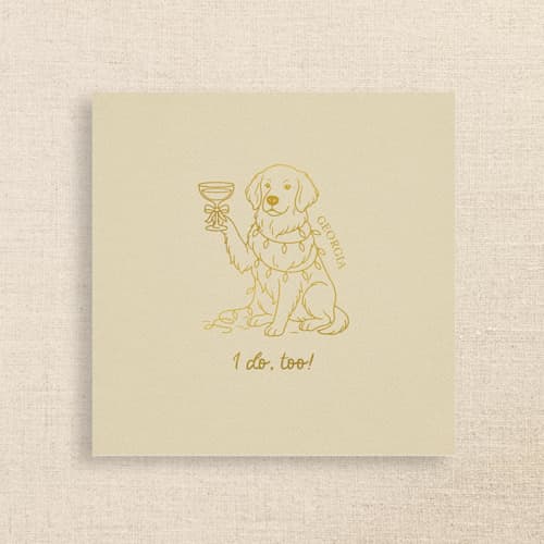 This is a beige decorative paper napkins by Papel Custom Design called personalized golden retriever with pet name holiday wedding napkin - “i do, too!” - pack of 50 in standard