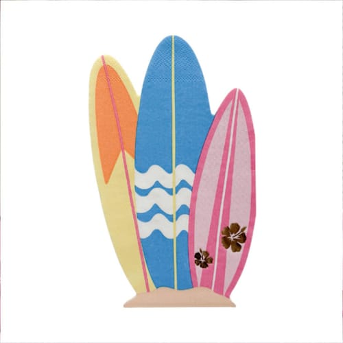 This is a multicolor decorative paper napkins by Jollity and Co called surf's up guest napkins - set of 16 in standard
